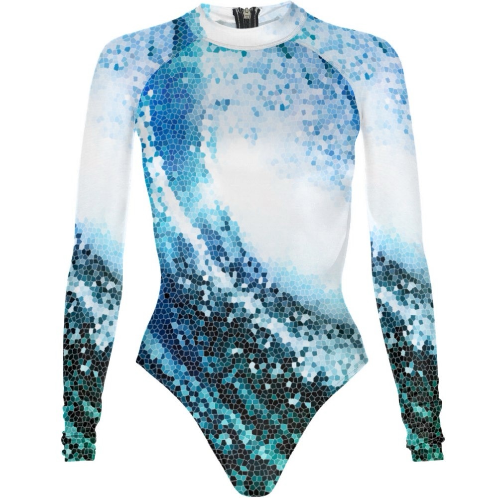 QSwimwear Long Sleeve Surf / Swimming Suit / Rashguard, Eye of the Barrel print